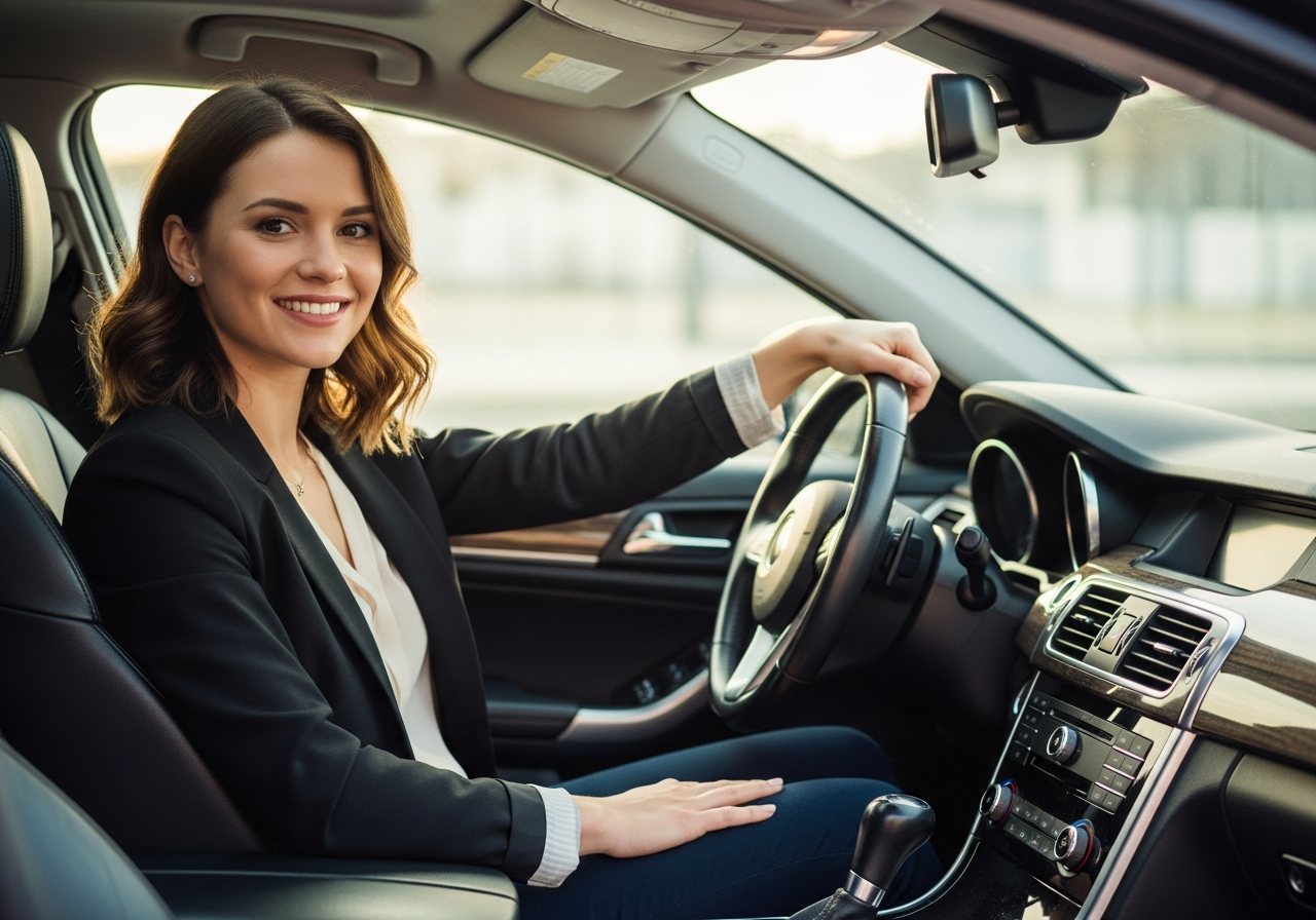 Happy customer enjoying her clean car